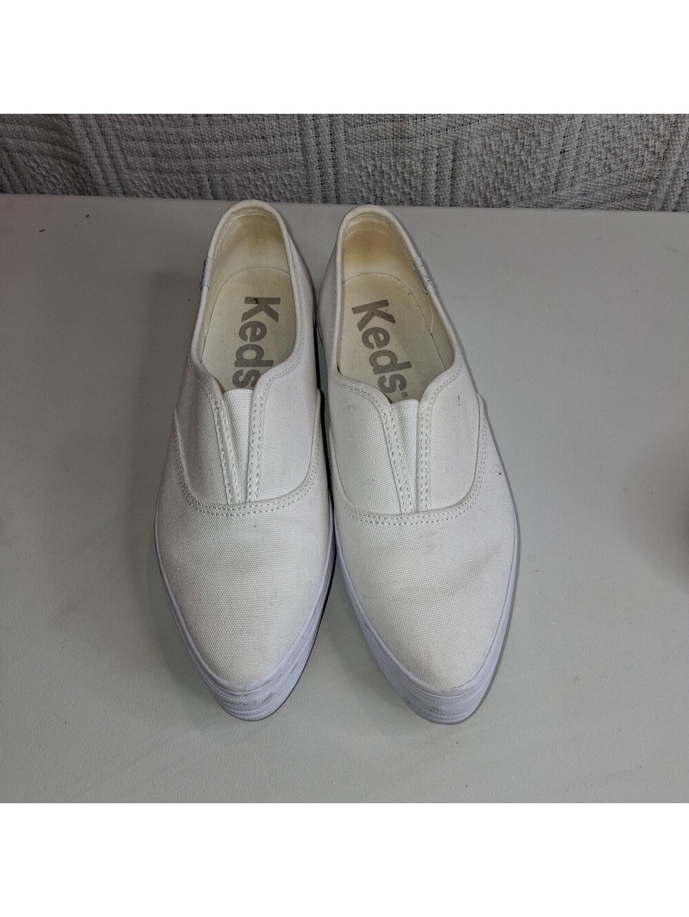 Keds Triple Up Slip On Platform Sneakers White Canvas Shoes Pointed Toe Size 7